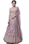 Shop chikoo color embroidered raw silk lehenga online in USA with dupatta. Dazzle on weddings and special occasions with exquisite designer lehengas, Anarkali suit, sharara suit, Indowestern outfits, bridal lehengas from Pure Elegance Indian clothing store in the USA. -full view