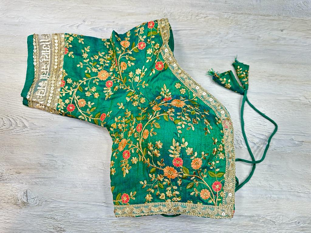 50W588-RO Green Floral Embroidered Blouse