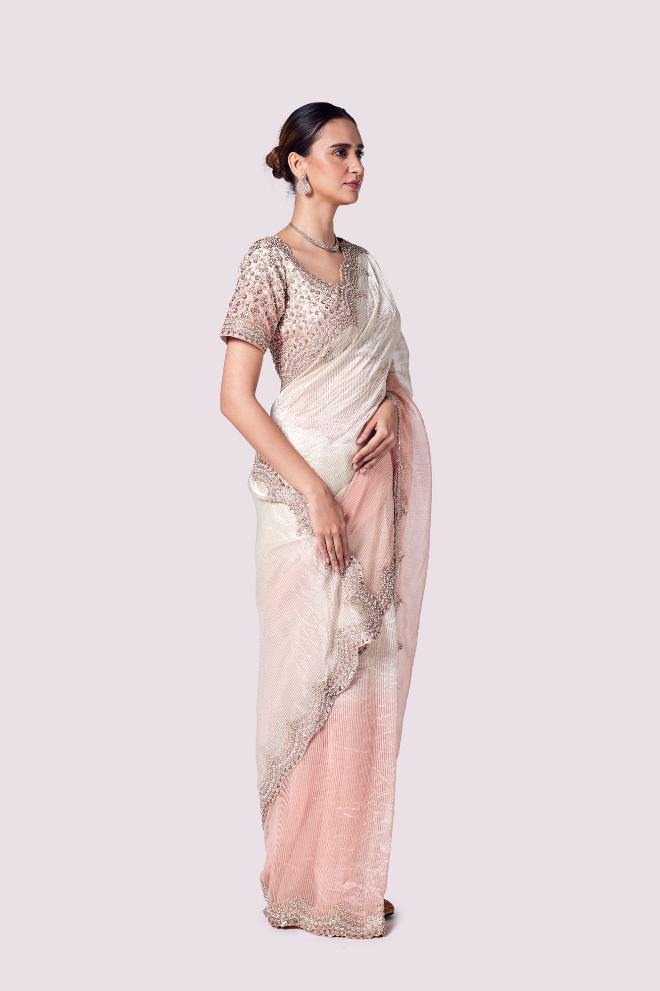 Shop beautiful ombre embroidered tissue saree online in USA with blouse. Look your best at parties and weddings in beautiful designer sarees, embroidered sarees, handwoven sarees, silk sarees, organza saris from Pure Elegance Indian saree store in USA.-side