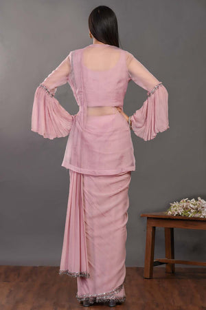 90Z938-RO Pink Georgette Drape Saree With Jacket