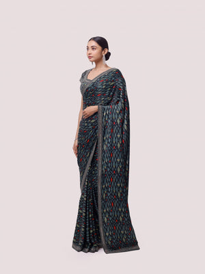 Buy green printed and embroidered satin saree online in USA with saree blouse. Look your best at parties and weddings in beautiful designer sarees, embroidered sarees, handwoven sarees, silk sarees, organza saris from Pure Elegance Indian saree store in USA.-saree