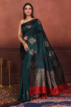 Buy dark green tussar Banarasi saree online in USA with floral zari buta. Look your best on festive occasions in latest designer sarees, pure silk sarees, Kanchipuram silk sarees, handwoven sarees, tussar silk sarees, embroidered sarees from Pure Elegance Indian clothing store in USA.-full view