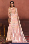 Buy peach and pink zari stripes organza Banarasi saree online in USA. Look your best on festive occasions in latest designer sarees, pure silk sarees, Kanchipuram silk sarees, handwoven sarees, tussar silk sarees, embroidered sarees from Pure Elegance Indian clothing store in USA.-full view