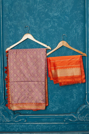 Shop lavender Banarasi saree online in USA with zari minakari work. Look your best on festive occasions in latest designer sarees, pure silk saris, Kanchipuram silk sarees, handwoven sarees, tussar silk sarees, embroidered sarees from Pure Elegance Indian saree store in USA.-blouse