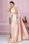 Buy dusty pink Banarasi saree online in USA with zari border. Look your best on festive occasions in latest designer sarees, pure silk saris, Kanchipuram silk sarees, handwoven sarees, tussar silk saris, embroidered sarees from Pure Elegance Indian fashion store in USA.-full view