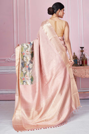Buy dusty pink Banarasi saree online in USA with zari border. Look your best on festive occasions in latest designer sarees, pure silk saris, Kanchipuram silk sarees, handwoven sarees, tussar silk saris, embroidered sarees from Pure Elegance Indian fashion store in USA.-back