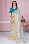 Shop pastel green embroidered tissue silk sari online in USA with blouse. Look your best on festive occasions in latest designer sarees, pure silk sarees, Kanjivaram silk saris, handwoven saris, tussar silk sarees, embroidered saris from Pure Elegance Indian clothing store in USA.-full view