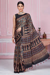 Shop elegant black and blue printed Gajji silk sari online in USA. Look your best on festive occasions in latest designer sarees, pure silk sarees, Kanjivaram silk saris, handwoven saris, tussar silk sarees, embroidered saris from Pure Elegance Indian clothing store in USA.-full view