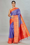 Buy purple striped Kanjivaram silk saree online in USA with red zari border. Look your best on festive occasions in latest designer sarees, pure silk sarees, Kanjivaram silk saris, handwoven saris, tussar silk sarees, embroidered saris from Pure Elegance Indian clothing store in USA.-full view