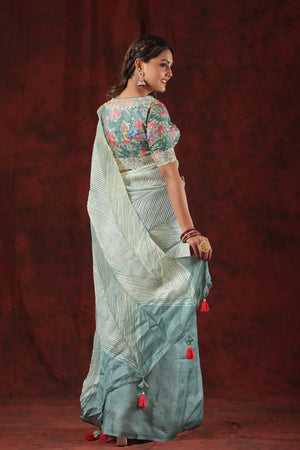 Buy beautiful ombre grey crushed tissue silk saree online in USA with blouse. Look royal on special occasions in exquisite designer sarees, pure silk sarees, handloom sarees, Bollywood sarees, embroidered sarees, Banarasi sarees, organza sarees from Pure Elegance Indian saree store in USA.-back