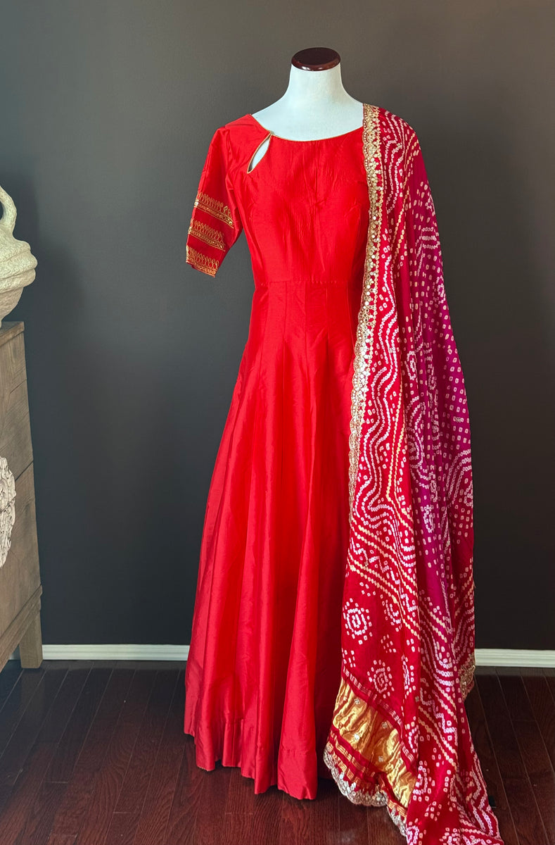 white christmas dresses Shop Full Sleeve Red Anarkali with Cream Color Dupatta – Pure Elegance
