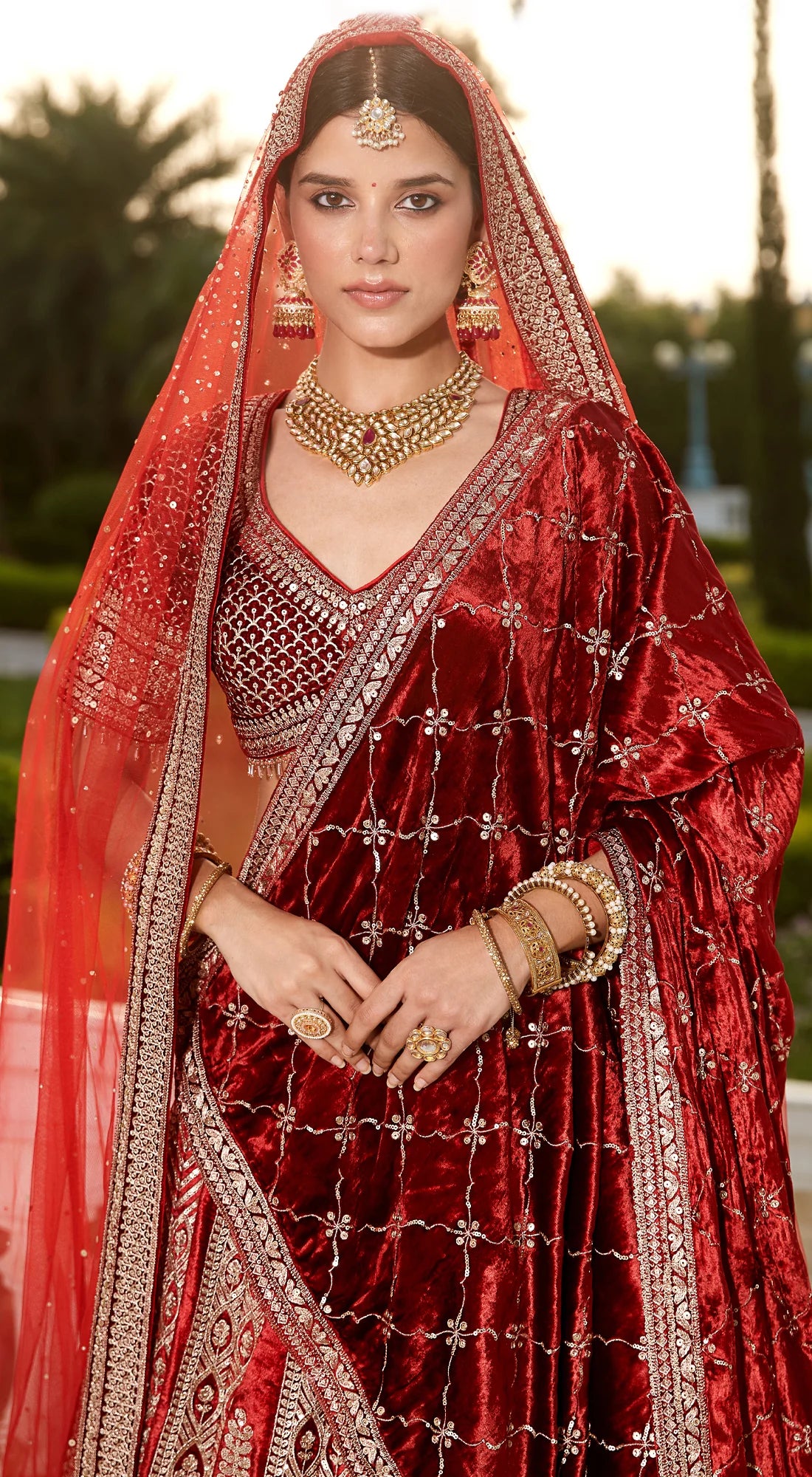 Shop brick red embroidered designer lehenga with double dupatta online in USA. Radiate elegance and class in designer lehengas, designer sarees, embroidered lehenga, bridal lehenga from Pure Elegance Indian fashion store in USA.-closeup