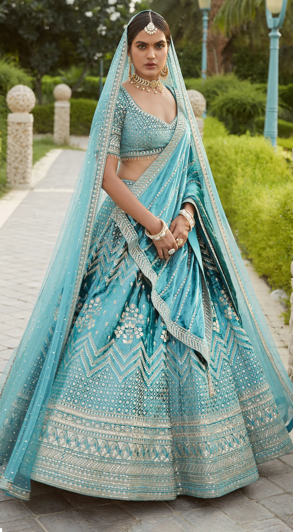 Shop sea green embroidered designer lehenga with dupatta online in USA. Radiate elegance and class in designer lehengas, designer sarees, embroidered lehenga, bridal lehenga from Pure Elegance Indian fashion store in USA.-full view
