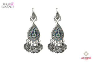 Buy Silver Turquoise Jhumka Earrings online in USA from Amrapali.  If you are looking for Indian silver earrings in USA, then Pure Elegance Indian fashion store is the place for you. A whole range of exquisite of ethnic Indian jewelry is waiting for you on our shelves, you can also opt to shop online.- full view