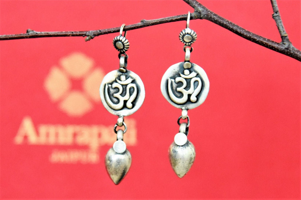 Shop beautiful Amrapali silver om dangler earrings online in USA. Shop exclusive gold plated jewelry, wedding jewelry , bridal jewelry, gold plated earrings, silver jewelry, silver earrings, bangles from Amrapali at Pure Elegance Indian fashion store in USA.-full view