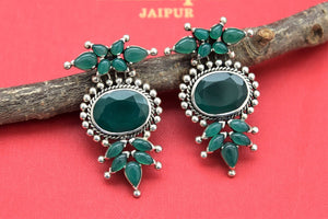Buy stunning Amrapali green stones silver earrings online in USA. Shop gold plated jewelry, silver jewelry,  silver earrings, bridal jewelry, fashion jewelry from Amrapali from Pure Elegance Indian clothing store in USA.-full view