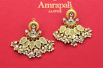 Buy Amrapali gold plated leaf drops earrings online in USA with pearls. Shop gold plated jewelry, silver jewelry,  silver earrings, bridal jewelry, fashion jewelry from Amrapali from Pure Elegance Indian clothing store in USA.-full view