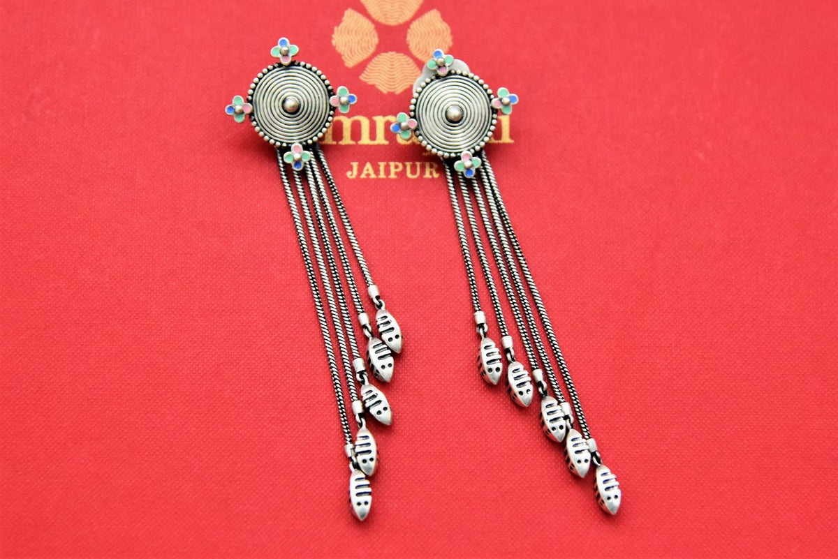 Buy Amrapali Enamel Silver Tassel Earrings Online in USA Pure Elegance
