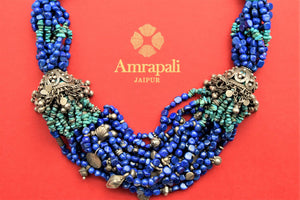 Buy Amrapali silver blue and green strings necklace online in USA. Complete your Indian look with beautiful Amrapali gold plated jewelry, gold plated earrings, temple jewelry, silver jewelry, silver earrings available at Pure Elegance Indian fashion store in USA.-full view