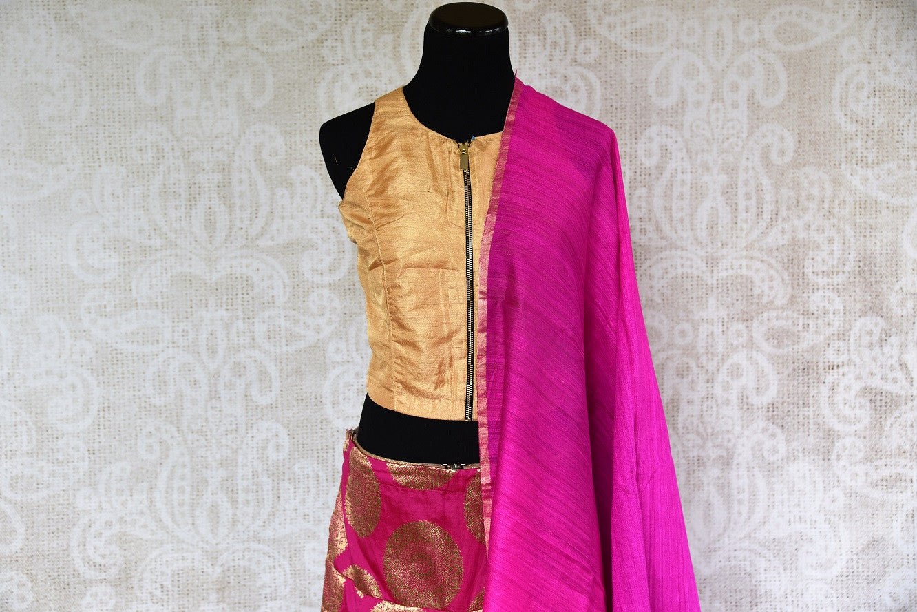 Buy beautiful Pink Banarasi palazzo online from Pure Elegance or visit out store in USA. Exclusive range of stylish designer Indowestern clothing online for every occasion.-blouse