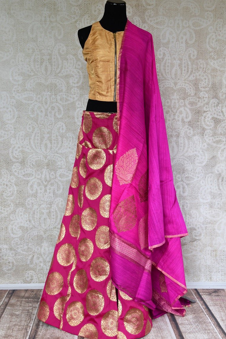 Buy beautiful Pink Banarasi palazzo online from Pure Elegance or visit out store in USA. Exclusive range of stylish designer Indowestern clothing online for every occasion.-full view