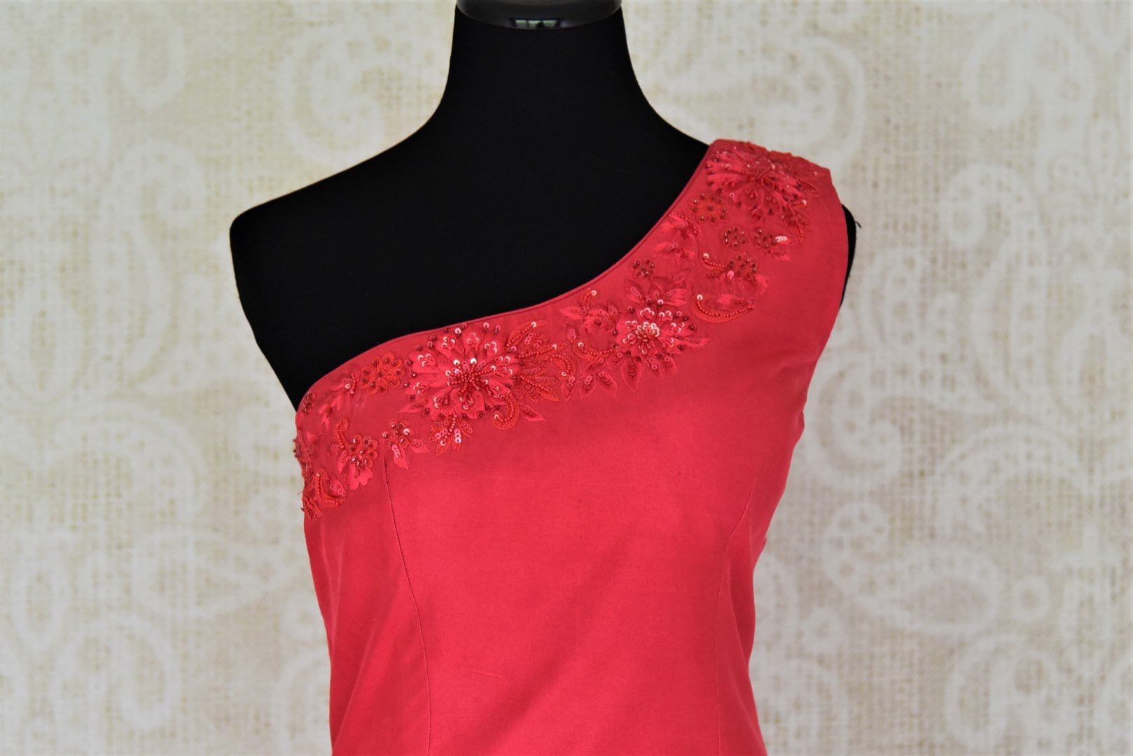 Buy online pink embroidered blouse with gold silk skirt in USA. Add style to your look with Indian designer dresses available at Pure Elegance Indian fashion store in USA or shop online.-front