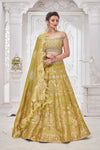 Buy beautiful pista green embroidered designer lehenga online in USA with ruffle dupatta. Get set for weddings and festive occasions in exclusive designer Anarkali suits, wedding gown, salwar suits, gharara suits, Indowestern dresses from Pure Elegance Indian fashion store in USA.-full view