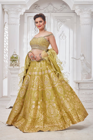 Buy beautiful pista green embroidered designer lehenga online in USA with ruffle dupatta. Get set for weddings and festive occasions in exclusive designer Anarkali suits, wedding gown, salwar suits, gharara suits, Indowestern dresses from Pure Elegance Indian fashion store in USA.-right