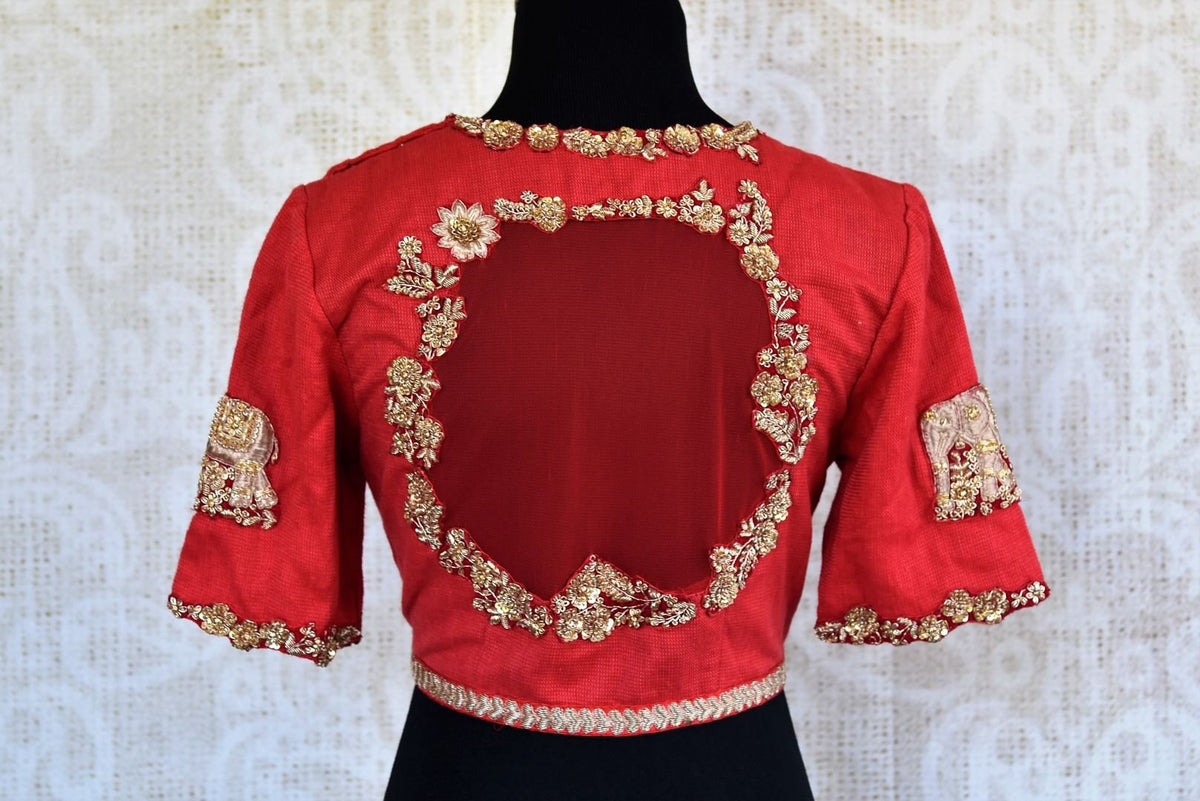 Buy Online Bright Red Cotton Net Embroidered Saree Blouse in USA – Pure  Elegance, image size:1200x801