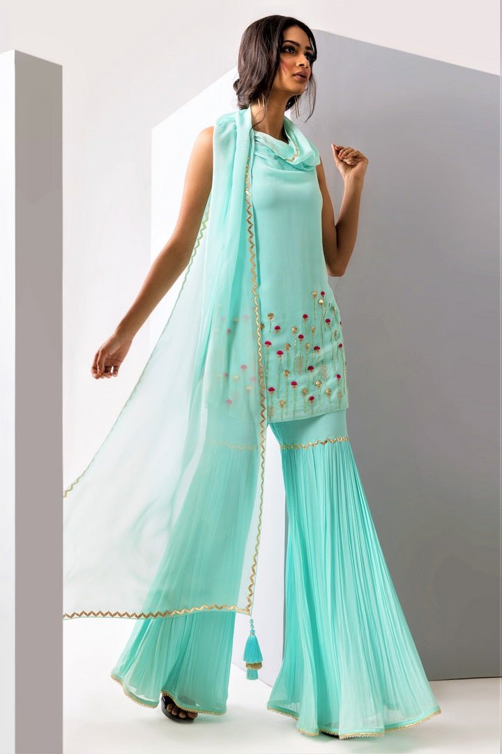 PRINTED A LINE KURTA WITH SHARARA PANTS