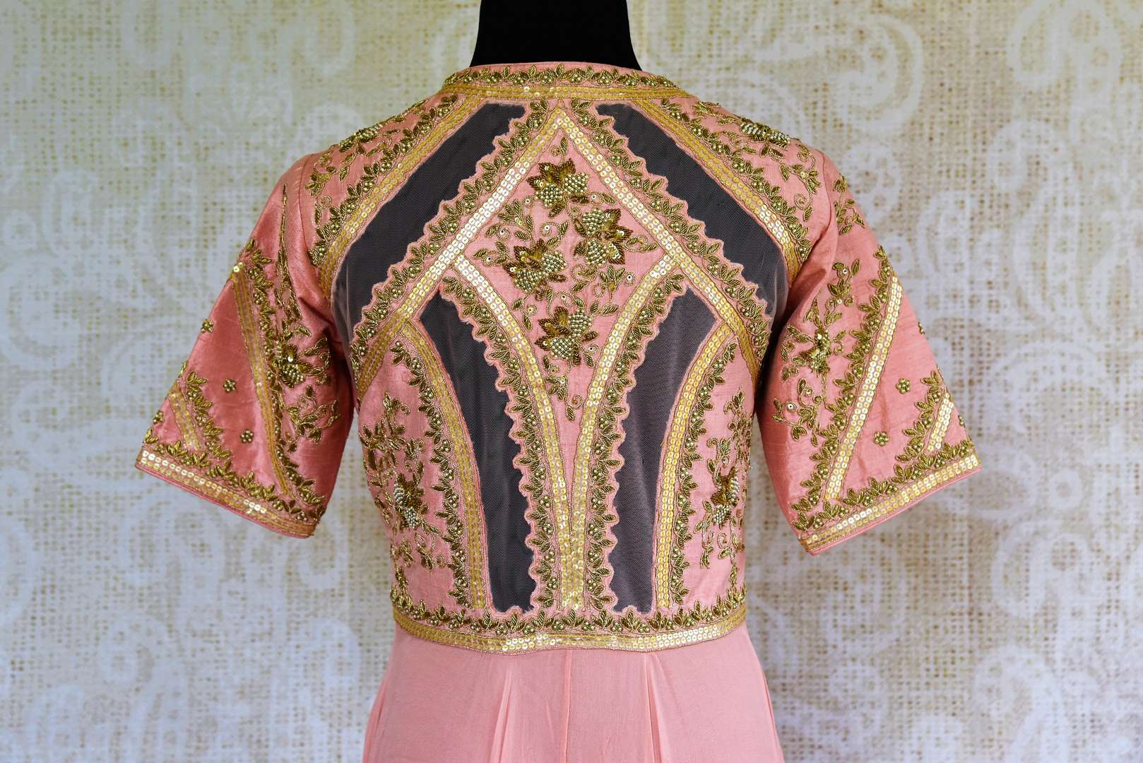 Buy pink embroidered georgette and raw silk Anarkali suit online in USA. Pure Elegance store brings exquisite range of designer Indian Anarkali suits in USA for every occasion.- top back