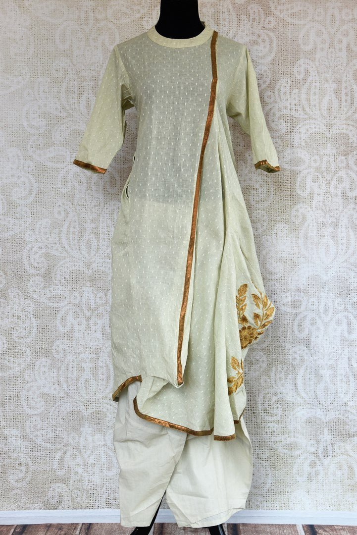 Buy light green chanderi salwar suit online in USA. Pure Elegance clothing store brings an exquisite range of Indian designer suits for online shopping in USA. -full view