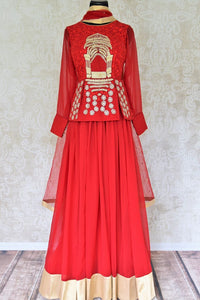 Buy red embroidered georgette silk floor length suit online in USA with dupatta. Find a range of Indian designer suits at Pure Elegance clothing store in USA. Keep your ethnic look perfect with a range of traditional Indian clothing, designer silk sarees, wedding sarees, wedding dresses and much more also available at our online store. -full view
