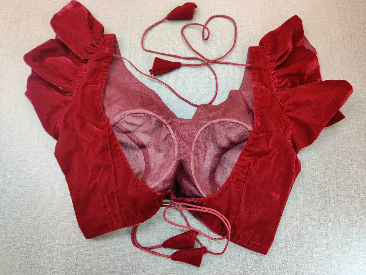 Buy Stunning Red Velvet Designer Sari Blouse Online in USA