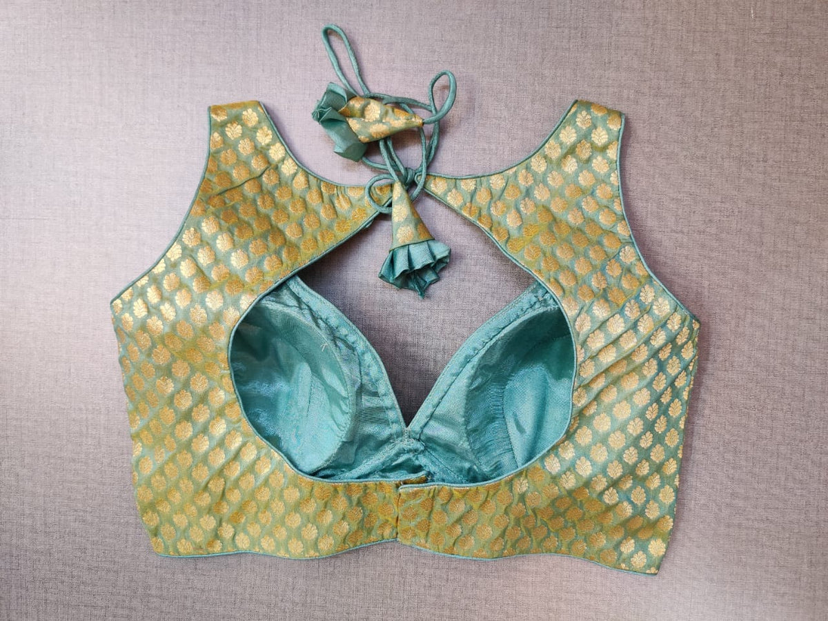 Buy Pista Green Banarasi Sleeveless Saree Blouse Online in USA ...