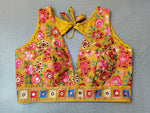 50w142-RO  Yellow Designer Saree Blouse With Multicolor Embroidery