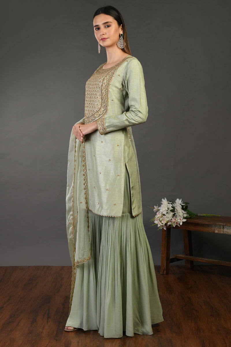 Magenta Mooga Silk Ethnic Embroidered Sharara Suit main image 1