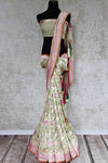 Green elegant georgette banarasi saree. This is must have saree for Indian wardrobe and perfect in wedding parties.-full view