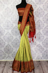 Shop light green tussar Banarasi sari online in USA. Browse through a range of exclusive Indian handloom sarees in USA at Pure Elegance online store. Shop now.-full view