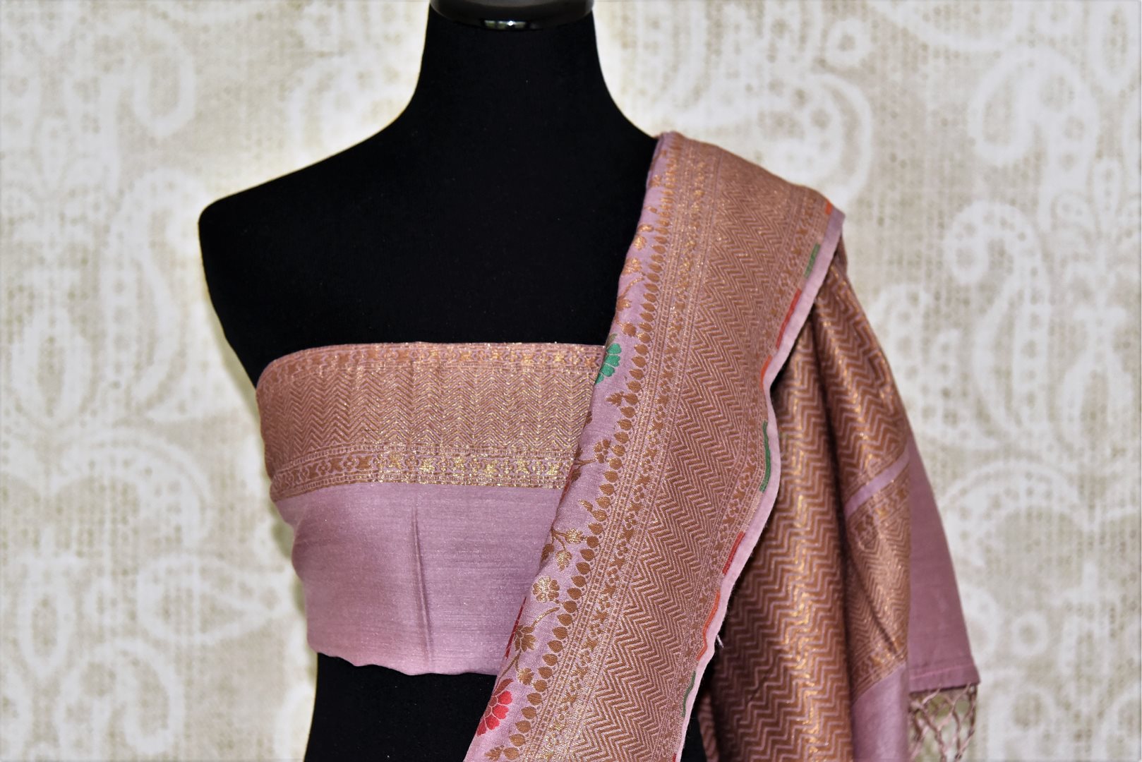 Buy purple color muga Banarasi sari online in USA with zari and minakari work from Pure Elegance online store. Visit our exclusive Indian clothing store in USA and get floored by a range of exquisite pure handloom sarees, Banarasi sarees, silk sarees, Indian jewelry and much more to complete your ethnic look.-blouse pallu
