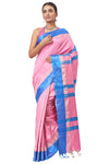 Buy elegant light pink  Garod silk saree online in USA with solid blue border. Enhance your festive look with pure silk sarees, embroidered sarees, designer sarees in USA from Pure Elegance Indian clothing store in USA.-full view