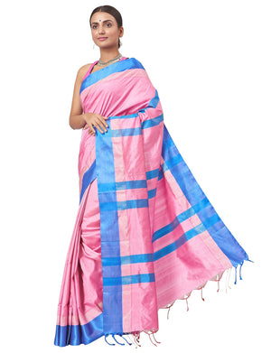 Buy elegant light pink  Garod silk saree online in USA with solid blue border. Enhance your festive look with pure silk sarees, embroidered sarees, designer sarees in USA from Pure Elegance Indian clothing store in USA.-pallu