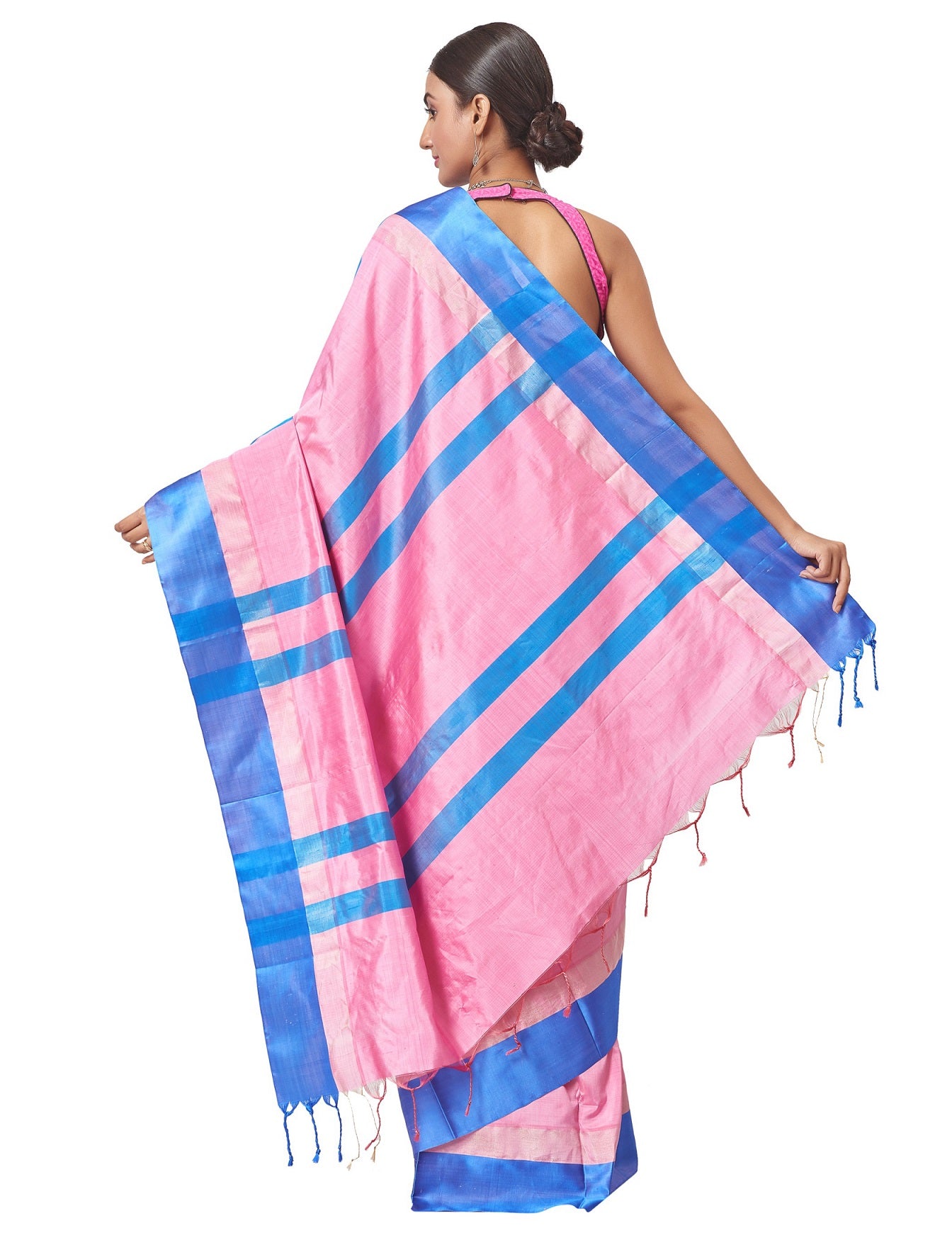 Buy elegant light pink  Garod silk saree online in USA with solid blue border. Enhance your festive look with pure silk sarees, embroidered sarees, designer sarees in USA from Pure Elegance Indian clothing store in USA.-back