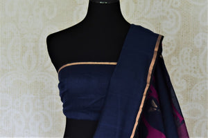 Shop gorgeous blue cotton silk saree online in USA with weave pallu. Shop handowoven silk sarees, designer saris, linen sarees, embroidered sarees in USA from Pure Elegance Indian saree store in USA.-blouse pallu