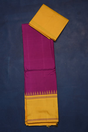 Shop stunning purple Kanjeevaram silk sari online in USA with yellow border and pallu. Be the center of attraction on special occasions in stunning designer sarees, handloom sarees, Kanchipuram silk sarees, pure silk sarees from Pure Elegance Indian fashion store in USA.-blouse