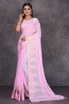 Buy beautiful light pink Mysore silk saree online in USA with paisley zari border. Keep your ethnic wardrobe up to date with latest designer sarees, pure silk sarees, handwoven sarees, tussar silk sarees, embroidered sarees, printed sarees from Pure Elegance Indian saree store in USA.-full view