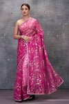 Shop stunning ombre pink foil print Kota saree online in USA. Keep your ethnic wardrobe up to date with latest designer saris, pure silk sarees, handwoven sarees, tussar silk sarees, embroidered saris from Pure Elegance Indian saree store in USA.-full view