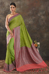 Shop gorgeous pista green georgette saree online in USA. Be vision of elegance on special occasions in exquisite designer sarees, handwoven sarees, georgette sarees, embroidered sarees, Banarasi sarees from Pure Elegance Indian saree store in USA.-full view