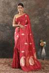 Buy beautiful red silk saree online in USA with silver zari paisley buta. Be vision of elegance on special occasions in exquisite designer sarees, handwoven sarees, georgette sarees, embroidered sarees, Banarasi sarees from Pure Elegance Indian saree store in USA.-full view