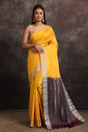 Shop stunning yellow Kanjeevaram silk sari online in USA with black zari pallu. Keep your ethnic wardrobe up to date with latest designer sarees, pure silk sarees, Kanchipuram silk sarees, handwoven sarees, tussar silk sarees, embroidered sarees from Pure Elegance Indian saree store in USA.-full view
